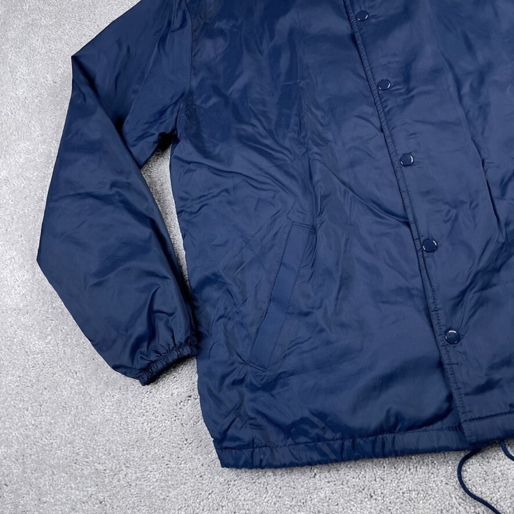 VINTAGE Cheetah Jacket Mens Medium Blue Warm Up Lined Satin Windbreaker 80s - Picture 4 of 14